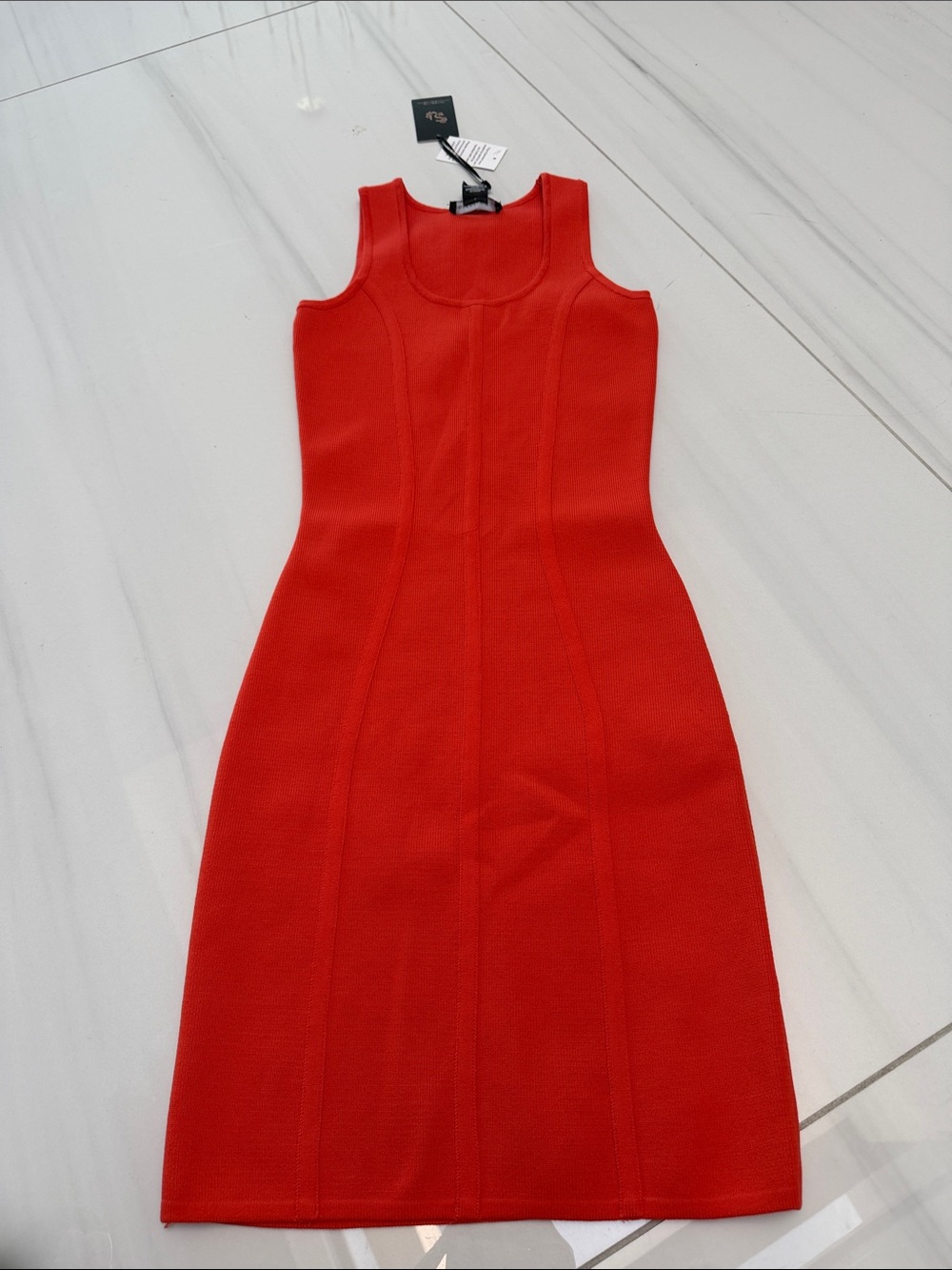 Sincerely Jules Orange Sleeveless Midi Bodycon Dress